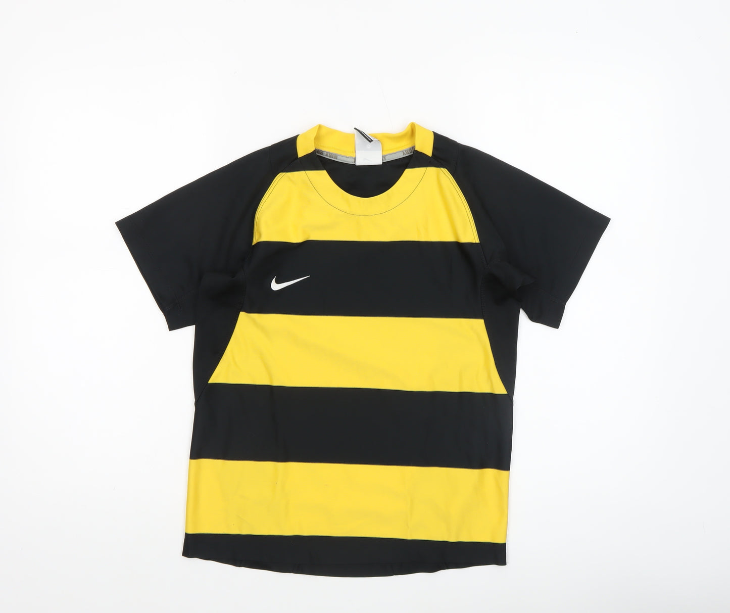 Nike Boys Yellow Black Striped Dri-FIT Athletic Jersey T-Shirt 10-11 Years