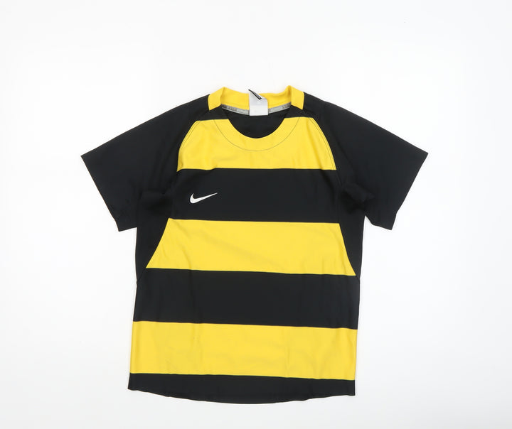 Nike Boys Yellow Black Striped Dri-FIT Athletic Jersey T-Shirt 10-11 Years