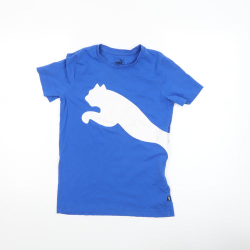 Puma Boys Blue 11-12 Years Sports Logo Cotton Short Sleeve T-Shirt