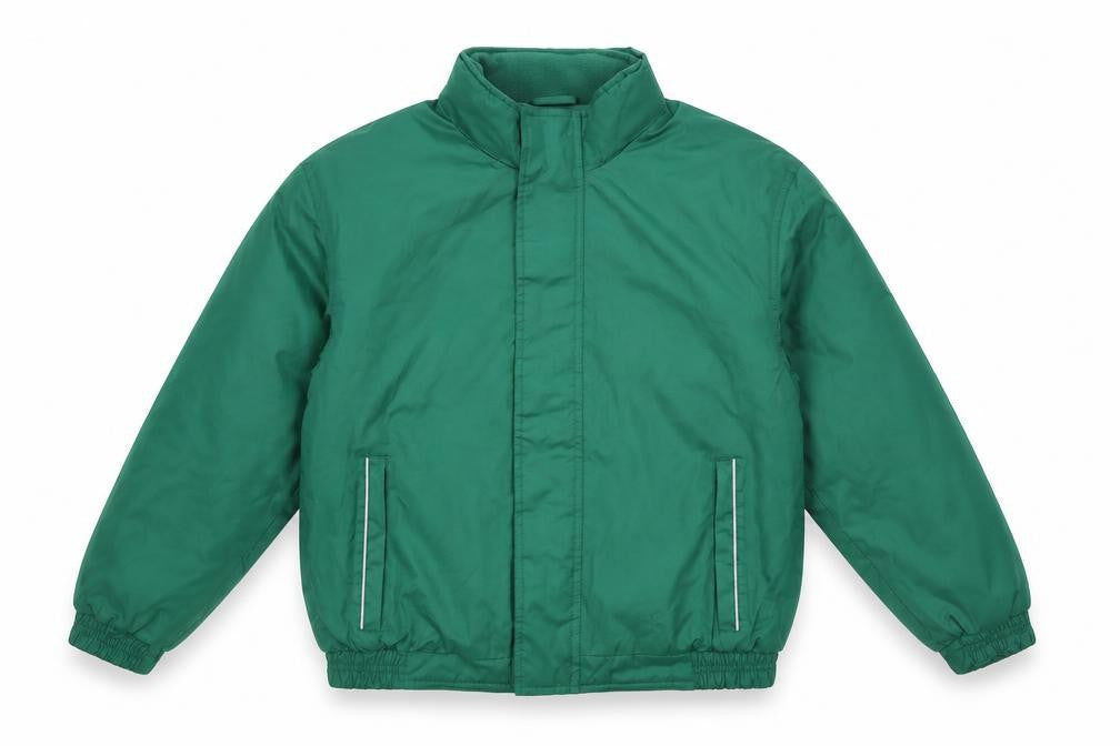 Front view of O'Neill boys’ green 9-10 years lined windbreaker jacket with zip pockets