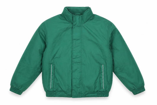 Front view of O'Neill boys’ green 9-10 years lined windbreaker jacket with zip pockets