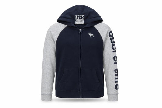 Front view of Abercrombie & Fitch Kids boys’ blue full zip hoodie 13-14 years logo fleece
