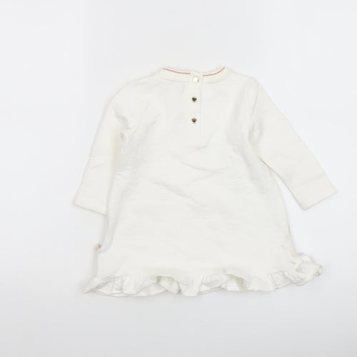 Ted Baker Girls Ivory Long Sleeve Tunic T-Shirt 9-12 Months Cotton Blend