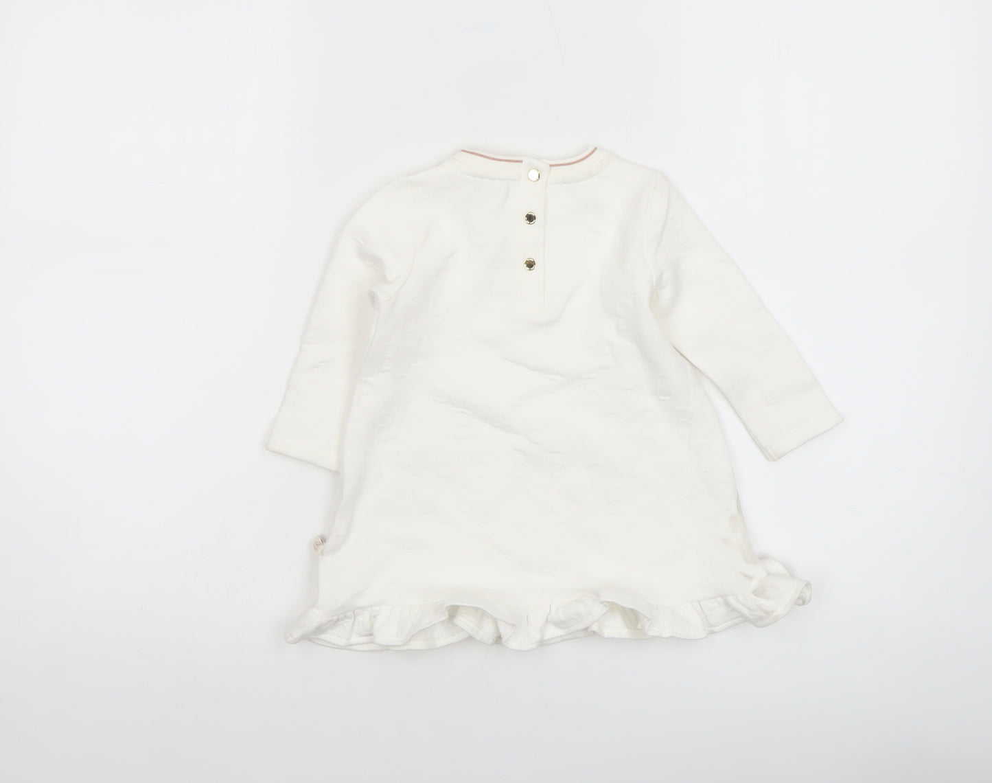 Ted Baker Girls Ivory Long Sleeve Tunic T-Shirt 9-12 Months Cotton Blend