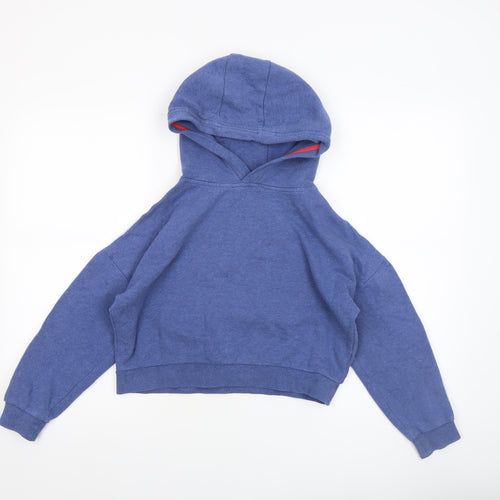 Boden Girls Blue Pullover Hoodie 9-10 Years Colourblock Striped Sleeves