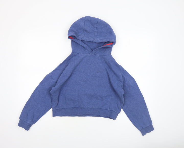 Boden Girls Blue Pullover Hoodie 9-10 Years Colourblock Striped Sleeves