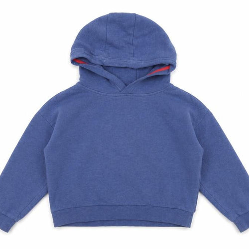 Boden Girls Blue Pullover Hoodie 9-10 Years Colourblock Striped Sleeves