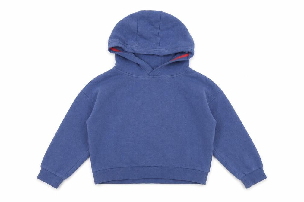 Boden Girls Blue Pullover Hoodie 9-10 Years Colourblock Striped Sleeves