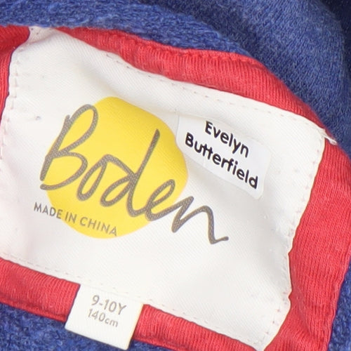 Boden Girls Blue Pullover Hoodie 9-10 Years Colourblock Striped Sleeves