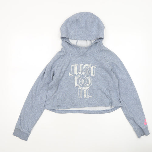 Nike Girls Grey Pullover Hoodie XL 14-15 Years Just Do It Graphic Hooded Top