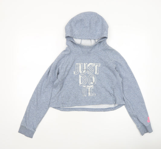 Nike Girls Grey Pullover Hoodie XL 14-15 Years Just Do It Graphic Hooded Top