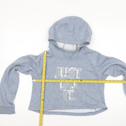 Nike Girls Grey Pullover Hoodie XL 14-15 Years Just Do It Graphic Hooded Top