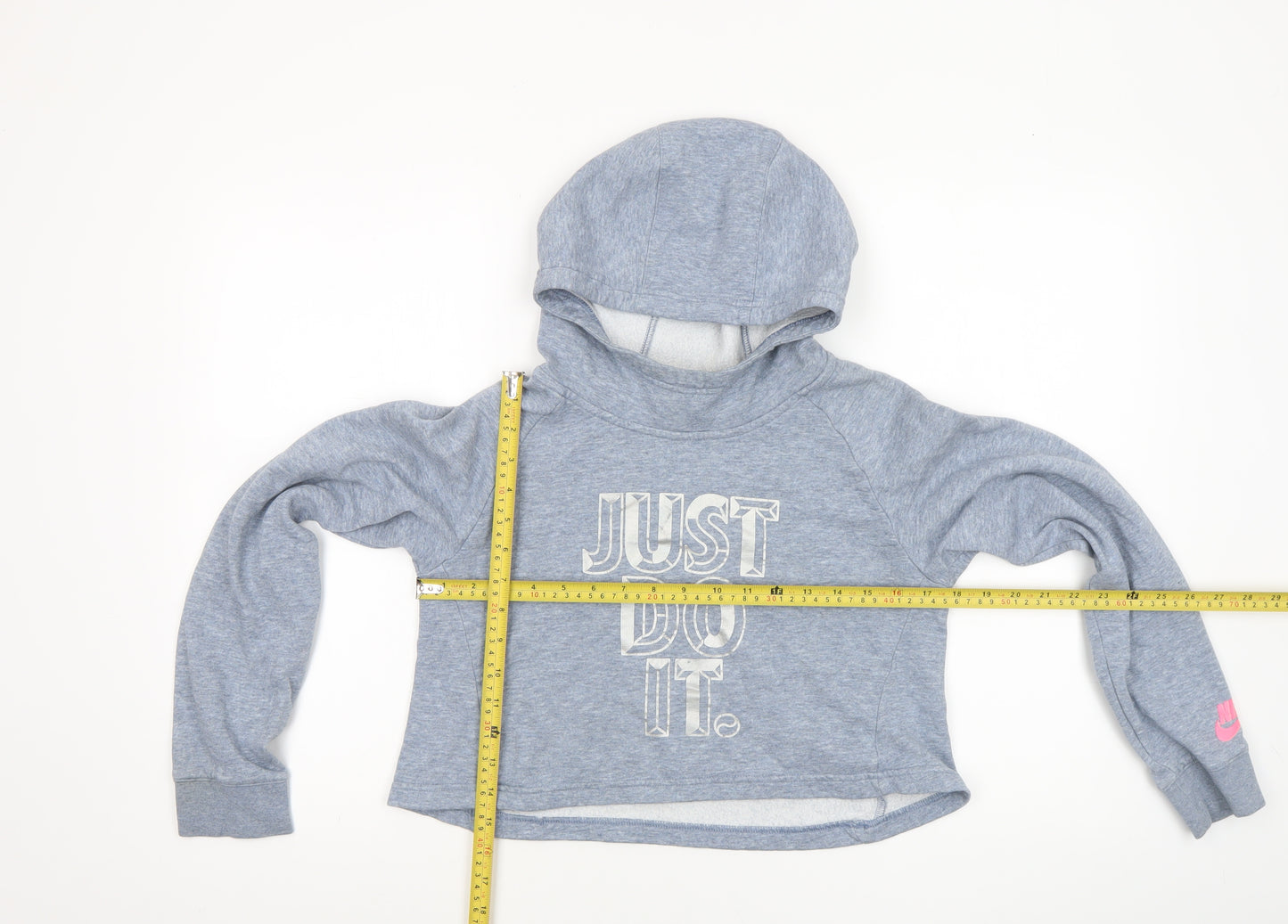 Nike Girls Grey Pullover Hoodie XL 14-15 Years Just Do It Graphic Hooded Top