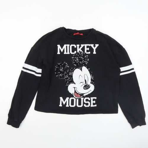 Disney Girls Black Mickey Mouse Sequin Pullover Sweatshirt 11-12 Years
