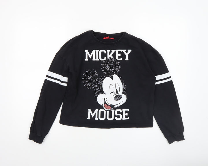 Disney Girls Black Mickey Mouse Sequin Pullover Sweatshirt 11-12 Years