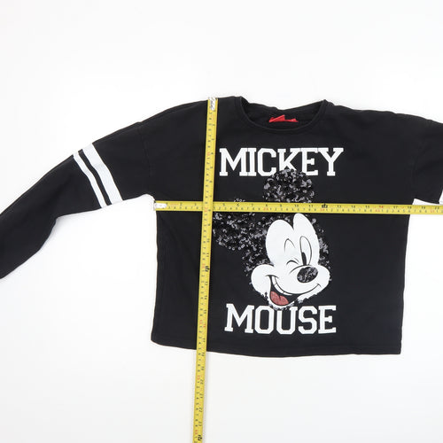 Disney Girls Black Mickey Mouse Sequin Pullover Sweatshirt 11-12 Years