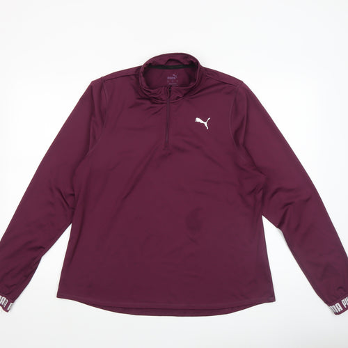 Puma Womens Burgundy 1/4 Zip Pullover Sweatshirt XL Polyester