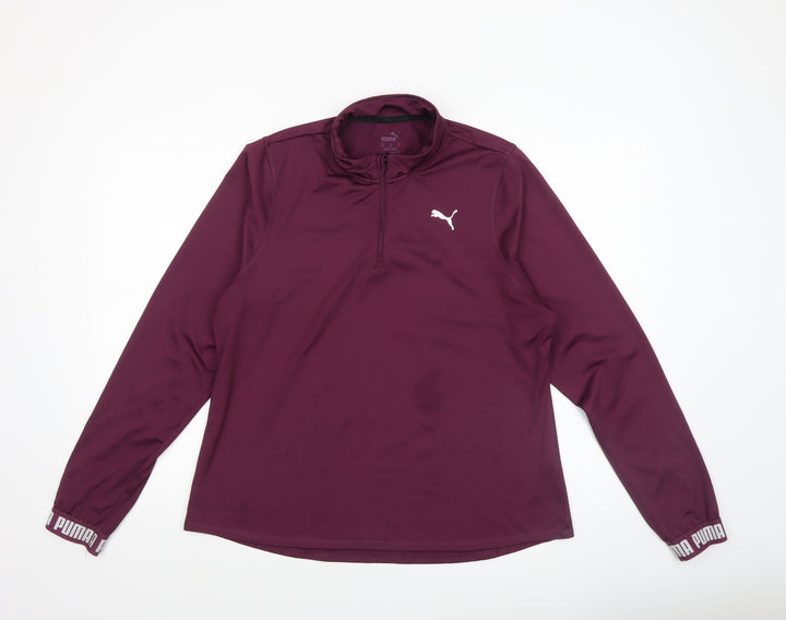 Puma Womens Burgundy 1/4 Zip Pullover Sweatshirt XL Polyester