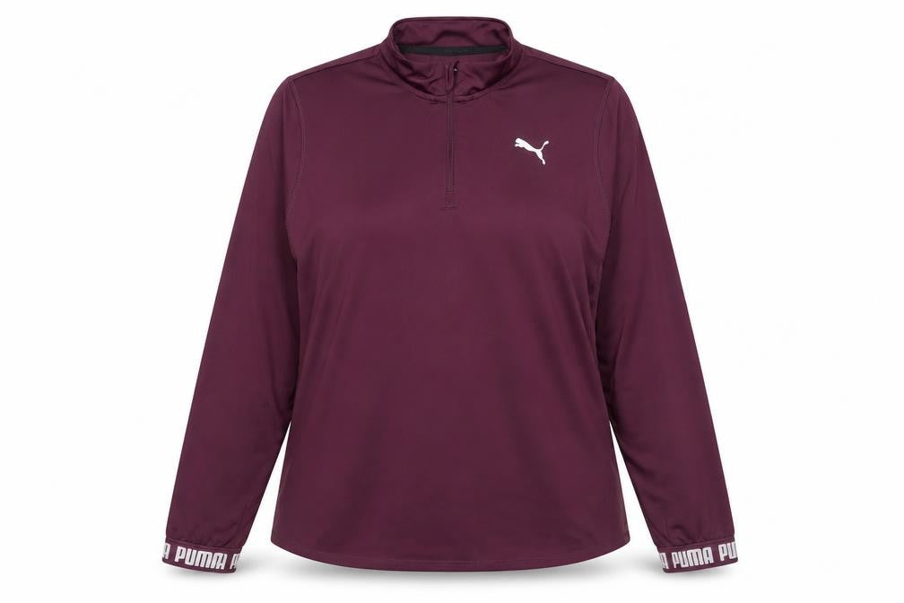 Front view of Puma women’s burgundy 1/4 zip pullover sweatshirt xl polyester