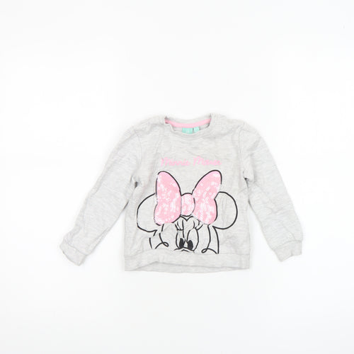 Disney Baby Girls Grey Minnie Mouse Long Sleeve Sequin T-Shirt 18-24 Months