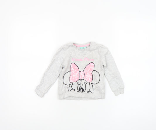 Front view of Disney Baby girls’ grey minnie mouse long sleeve sequin t-shirt 18-24 months