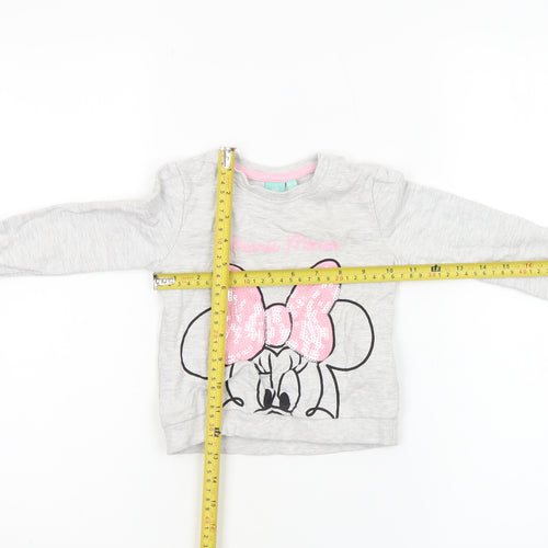 Disney Baby Girls Grey Minnie Mouse Long Sleeve Sequin T-Shirt 18-24 Months