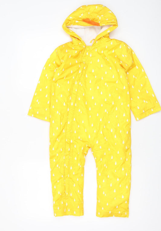 Marks and Spencer Girls Yellow Hooded Waterproof Rain Snowsuit 2-3 Years