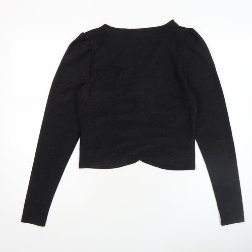 Diesel Women's Black V-Neck Cropped Long Sleeve Top Size M