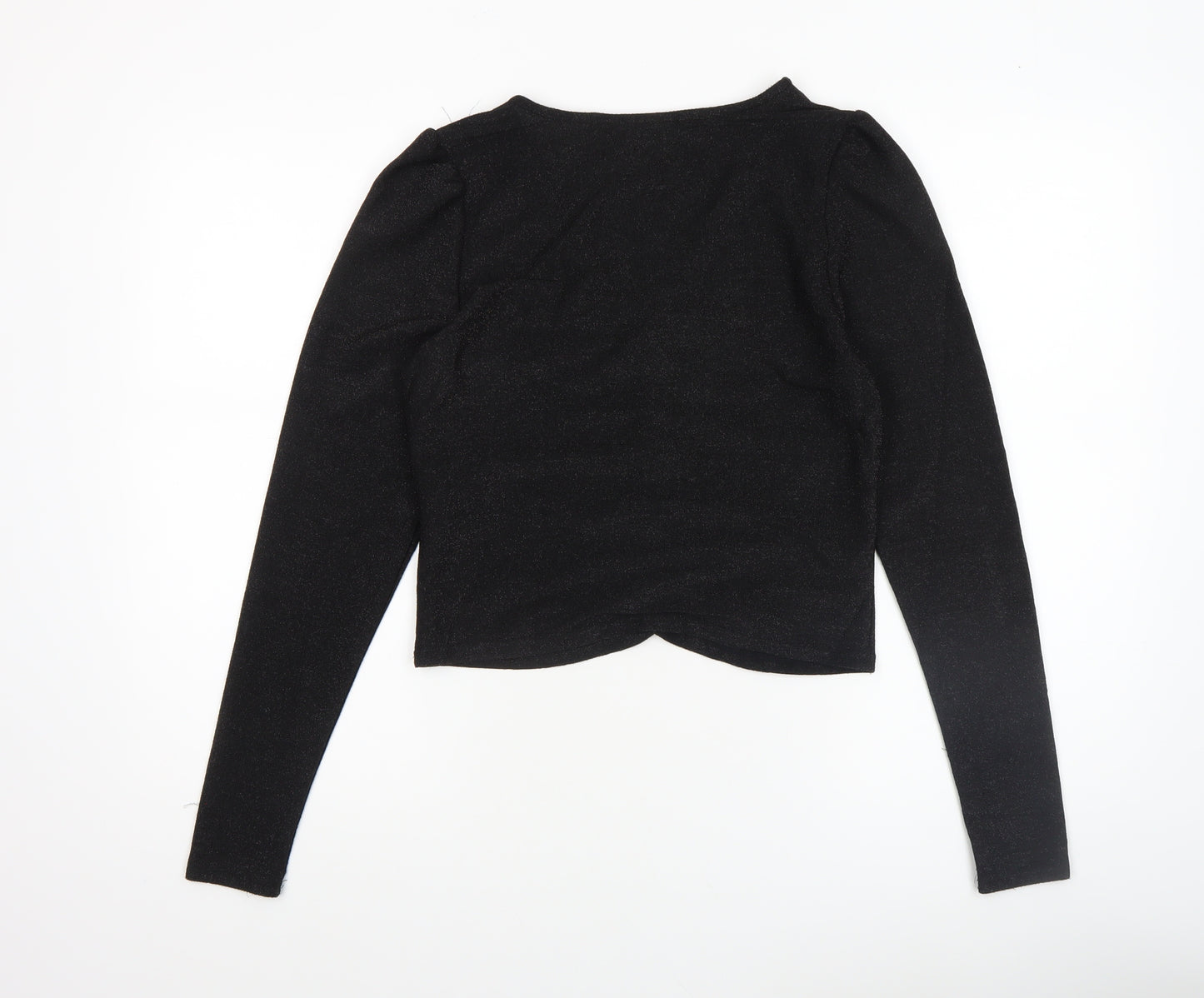 Diesel Women's Black V-Neck Cropped Long Sleeve Top Size M