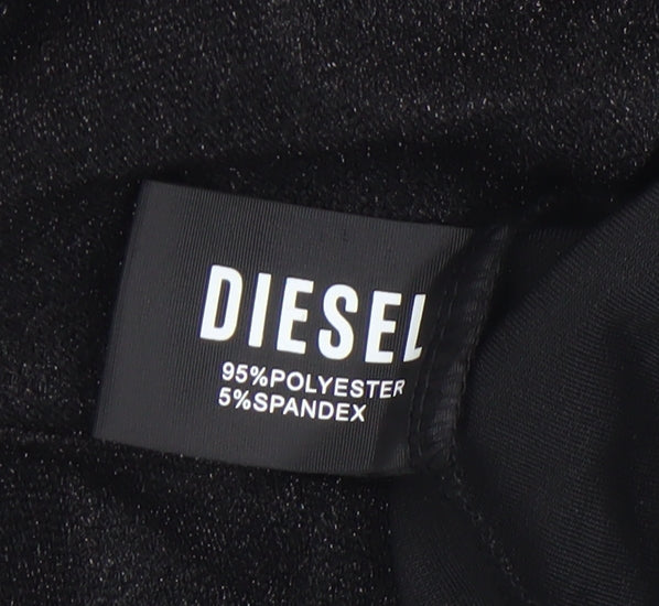 Diesel Women's Black V-Neck Cropped Long Sleeve Top Size M