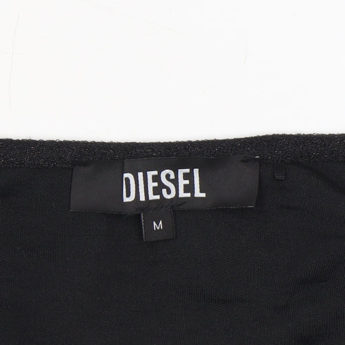 Diesel Women's Black V-Neck Cropped Long Sleeve Top Size M