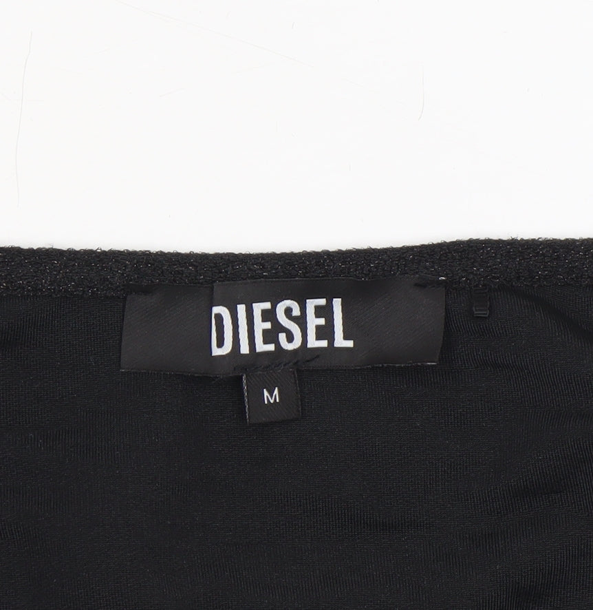 Diesel Women's Black V-Neck Cropped Long Sleeve Top Size M
