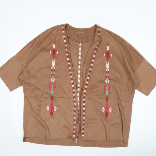 Amisu Women’s Brown Embroidered Open Kimono Jacket Size 12