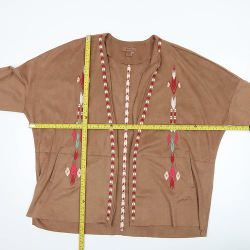 Amisu Women’s Brown Embroidered Open Kimono Jacket Size 12