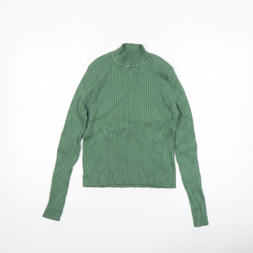 Diesel Women's Green Mock Neck Ribbed Knit Slim Pullover Jumper M