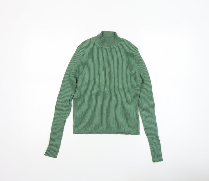 Diesel Women's Green Mock Neck Ribbed Knit Slim Pullover Jumper M