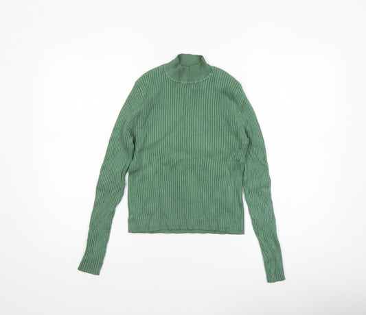 Diesel Women's Green Mock Neck Ribbed Knit Slim Pullover Jumper M