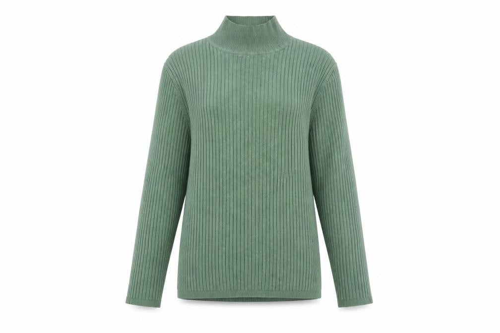 Front view of Diesel Women's Green Mock Neck Ribbed Knit Slim jumper M