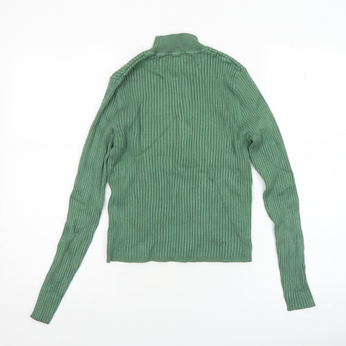 Diesel Women's Green Mock Neck Ribbed Knit Slim Pullover Jumper M