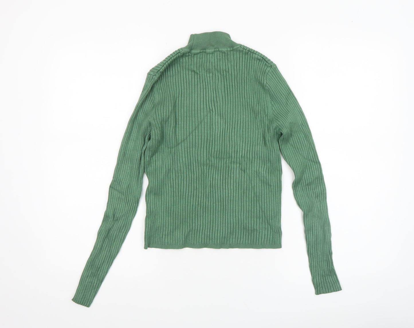 Diesel Women's Green Mock Neck Ribbed Knit Slim Pullover Jumper M