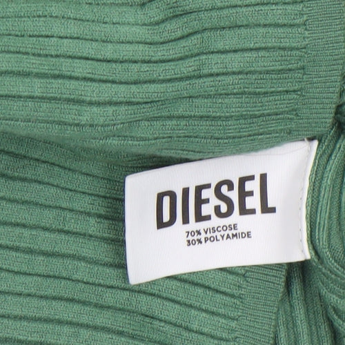 Diesel Women's Green Mock Neck Ribbed Knit Slim Pullover Jumper M