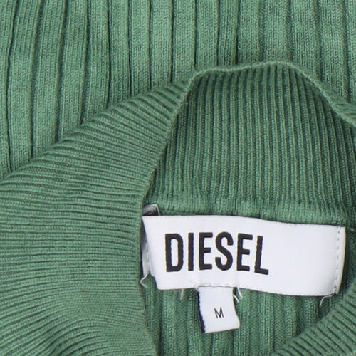 Diesel Women's Green Mock Neck Ribbed Knit Slim Pullover Jumper M