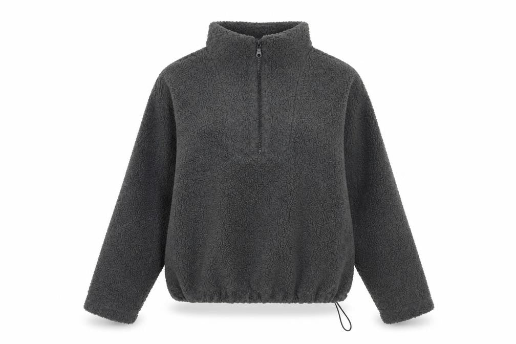 Front view of New Look Women’s Grey 1/4 Zip Fleece Pullover Sweatshirt, size S