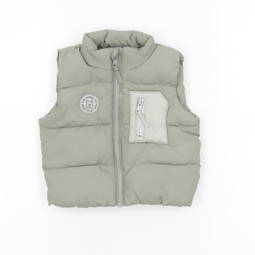 George Baby Unisex Green Puffer Gilet 3-6 Months Polyester Lined Zip Vest