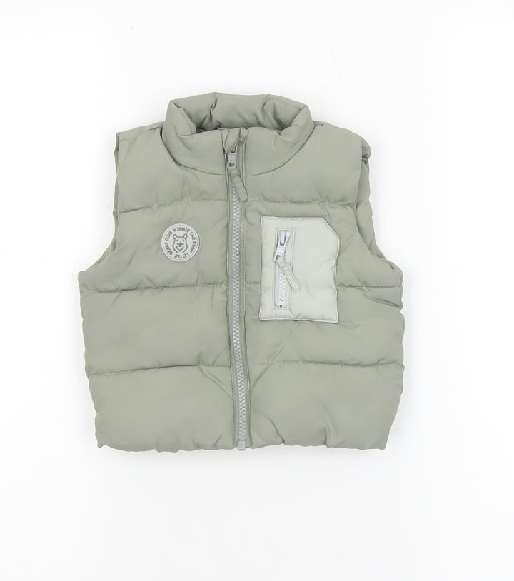 George Baby Unisex Green Puffer Gilet 3-6 Months Polyester Lined Zip Vest