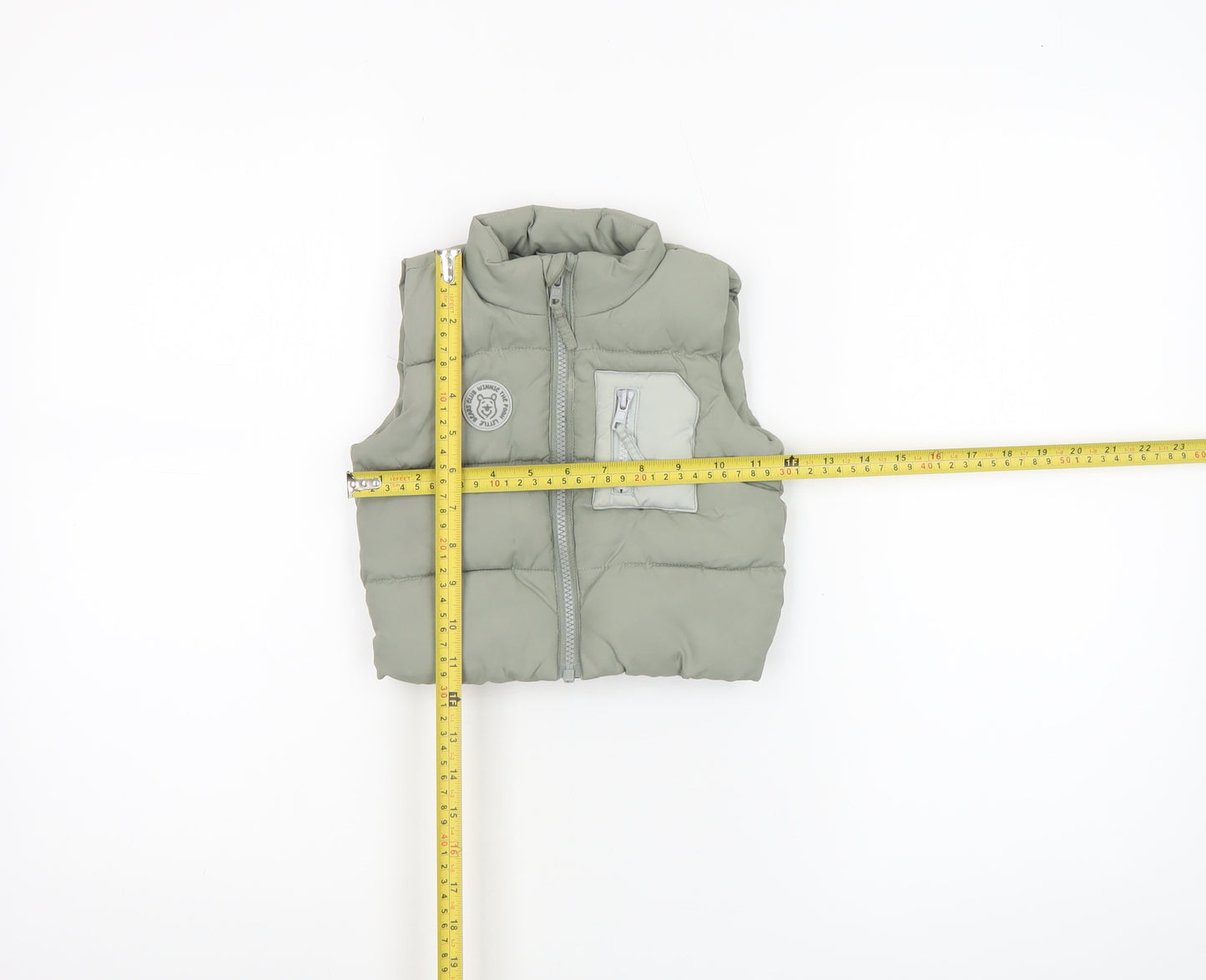 George Baby Unisex Green Puffer Gilet 3-6 Months Polyester Lined Zip Vest