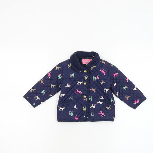 Joules Girls Blue Quilted Animal Print Jacket 6-9 Months
