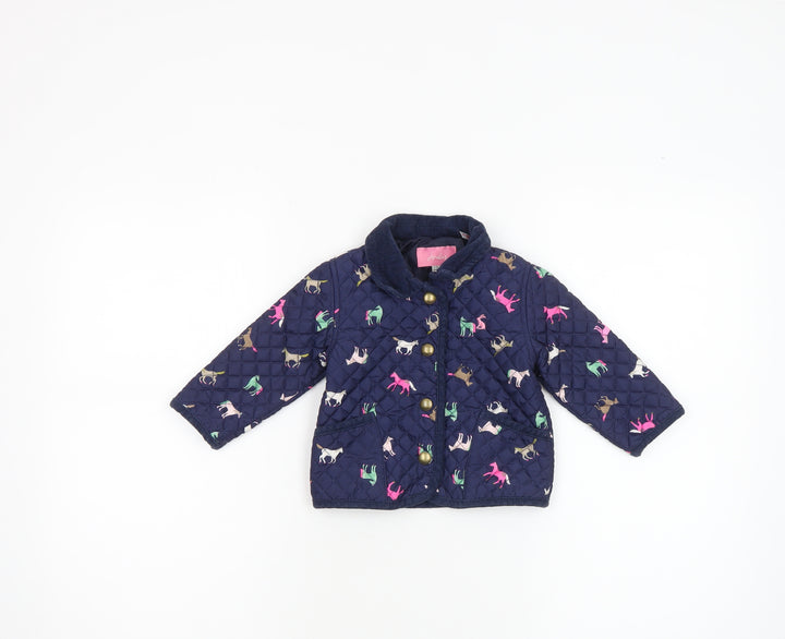 Joules Girls Blue Quilted Animal Print Jacket 6-9 Months