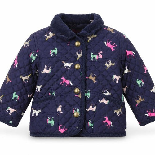Joules Girls Blue Quilted Animal Print Jacket 6-9 Months
