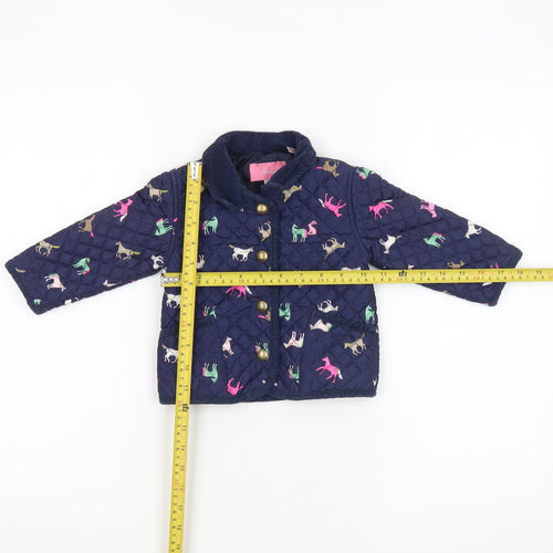Joules Girls Blue Quilted Animal Print Jacket 6-9 Months